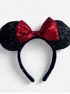 Sequin Minnie-Style Headband with Red Bow